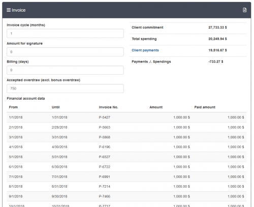 Organisation Agentur Invoice Overview