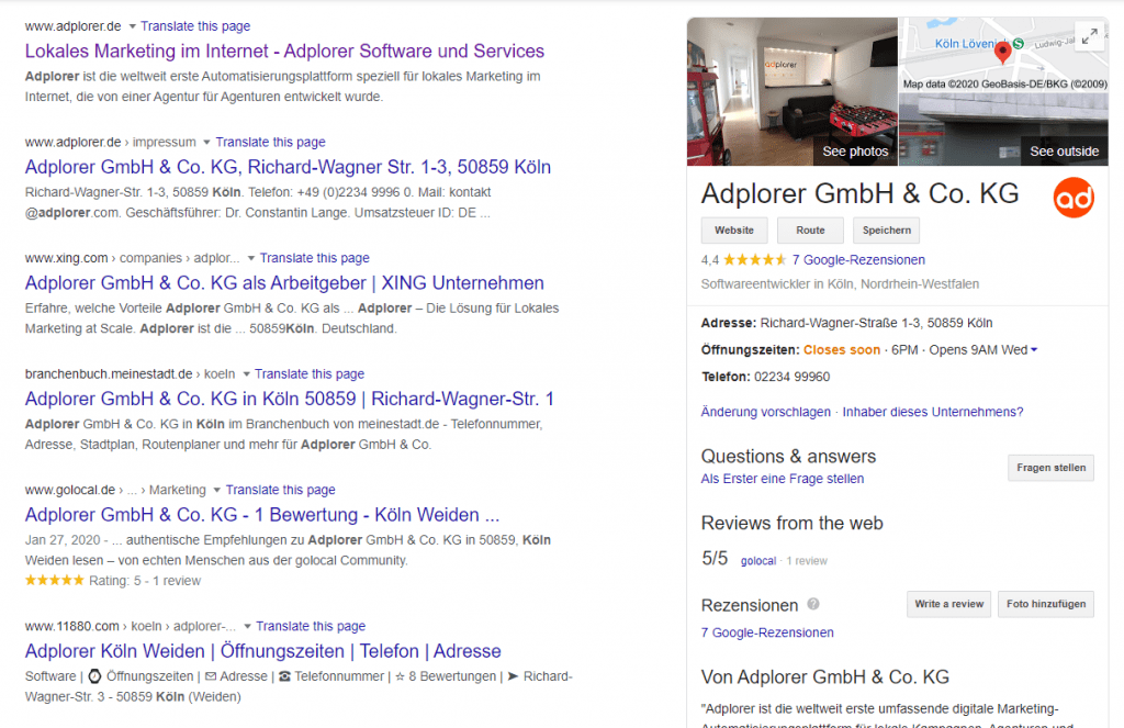 Adplorer Google My Business Köln